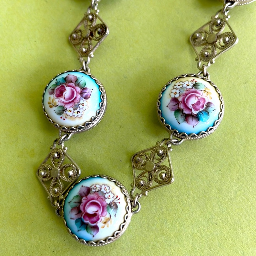 Vintage 70’s Russian traditional handmade necklace with enamel